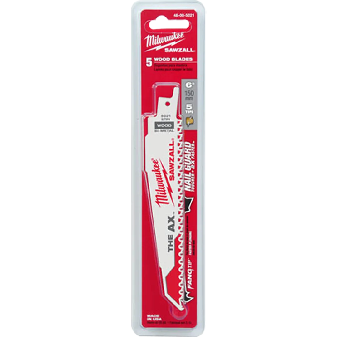 MILWAUKEE MILWAUKEE SAWZALL The AX Nail Embedded Wood Blades - 5 Pack MILWAUKEE MILWAUKEE SAWZALL The AX Nail Embedded Wood Blades - 5 Pack