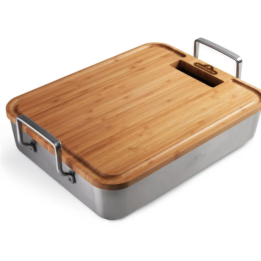NAPOLEON NAPOLEON Premium Stainless Steel Roasting Pan With Bamboo Cutting Board NAPOLEON NAPOLEON Premium Stainless Steel Roasting Pan With Bamboo Cutting Board